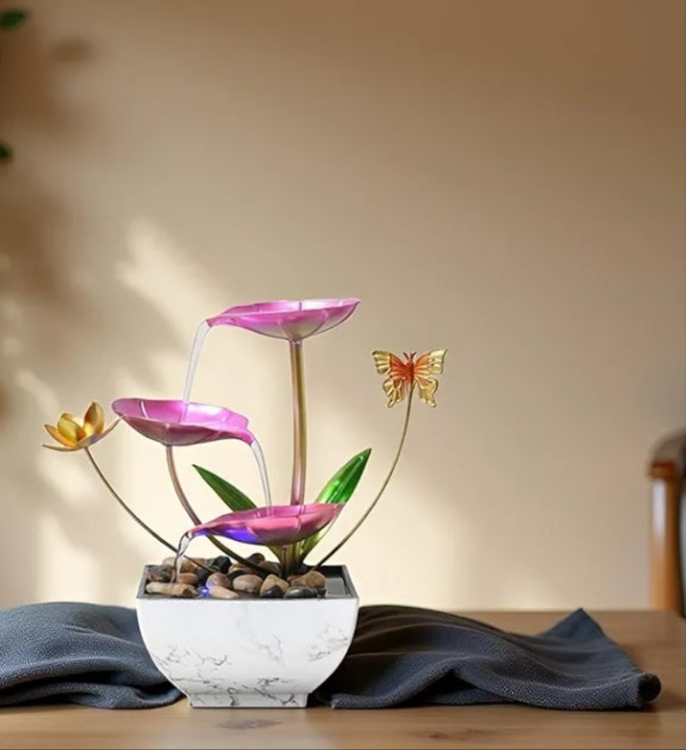 Pink Tabletop Water Fountain, USB Desktop Sleep Waterfall, Women Office Decor, Zen Garden for Desk