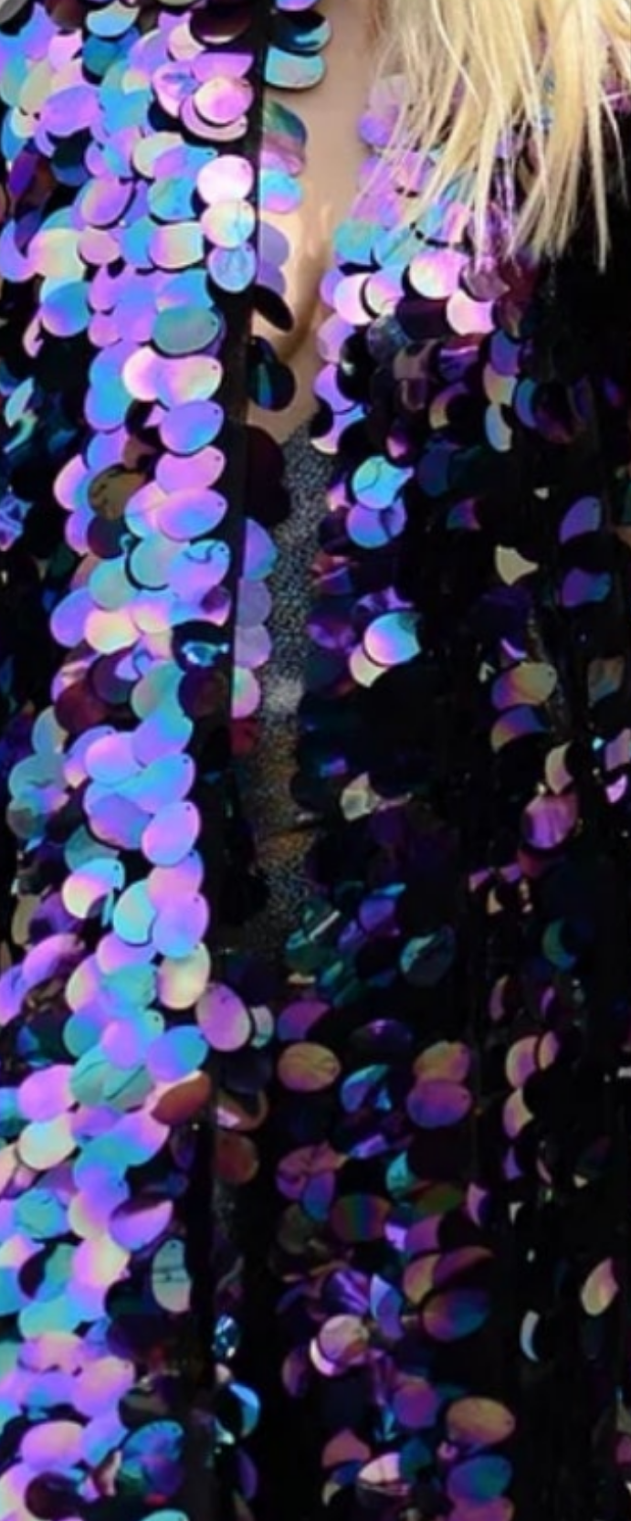 Party Disco Sequin Short Sleeve Cardigan Coat-Purple blue multicolored COCOMONEY
