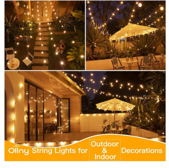 50FT Outdoor String Lights, Waterproof Connectable Shatterproof Outside Light with 25 Edison + 2 Spare LED Bulbs Plug in, Patio Lights for Indoor Balcony Porch