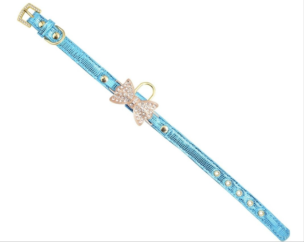 Gold Bling Diamond Giltter Leather Fashion Collar with Ring for Tags for Small Dogs,Cat,Puppy and Kitty Walking Travel Party Gifts Tedd, Poodle Dog,Bulldog and Yorkshire Terrier (Small