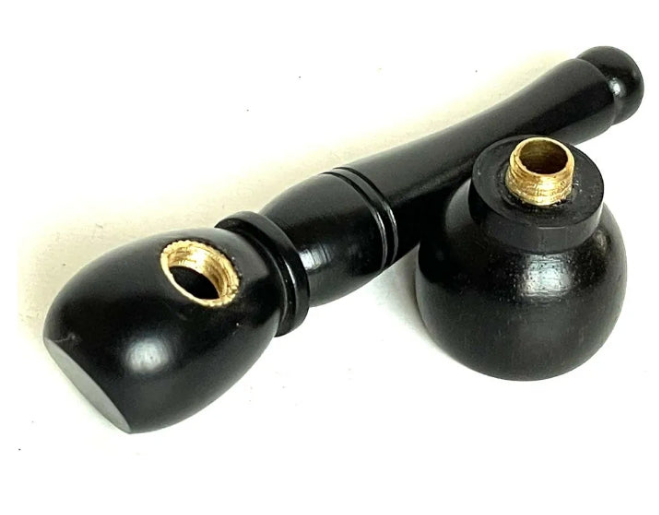 Tobacco Pipe with Wooden Stem and Stone Bowl, 3 Inch stand pipe, Black