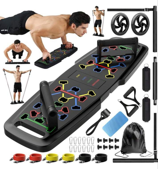 Portable 20-In-1 Home Gym Equipment Set With Push Up Board, Resistance Bands, Ab Roller Wheel & Pilates Bar - Full Body Workout Kit For Home Fitness