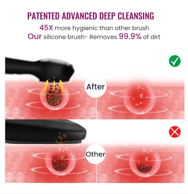 Silicone Face Scrubber Exfoliator Electric for Men Women, Rechargeable Facial Cleansing Brush with Wireless Charging Dock, Waterproof Sonic Vibrating Face Scrub Brush Cleanser for Exfoliating, Black