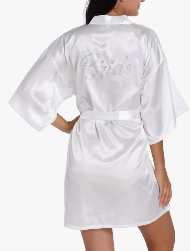 Bride robe Satin Kimono Robes with Rhinestones Bride Bridesmaid Short Getting Ready Wedding Dressing Gown