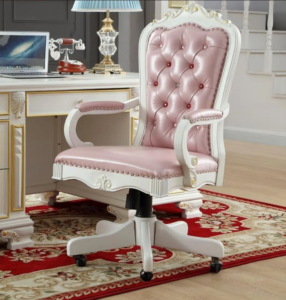 Elegant Pink Office Chair and Desk Set 2 Pieces