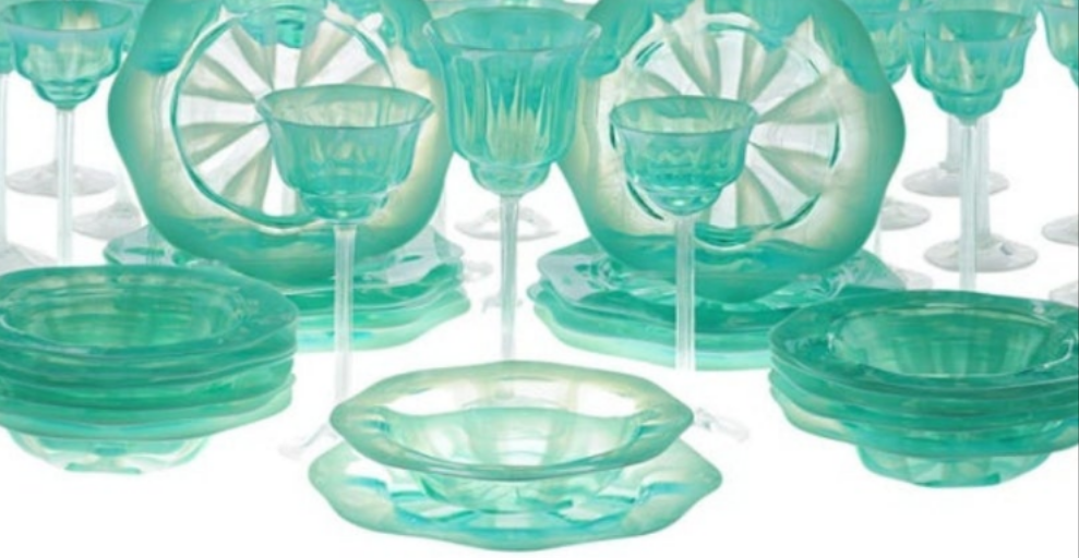 Louis Comfort Tiffany Pastel Favrile Glass Dinnerware 60 pieces