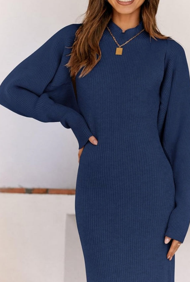 2 Piece Outfit Bodycon Maxi Tank Pullover Sweater Dress and Long Sleeve Cropped Cardigan Knit Sets