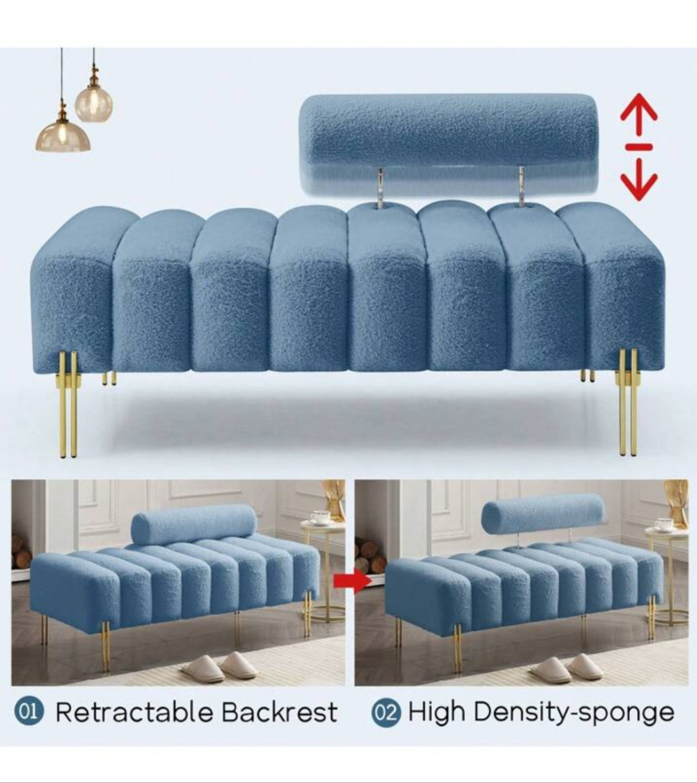 53.2" Modern Loveseat Sofa Couch, Upholstered Accent Sofa With Golden Legs And Adjustable Backrest, Small Teddy Fleece Couches For Bedroom, Living Room, Compact Small Space