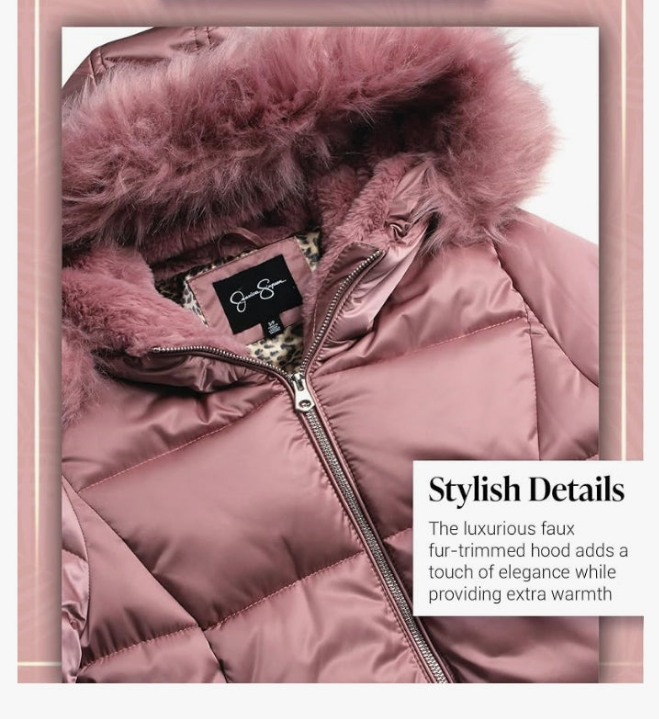 Women's Long Puffer Jacket - Quilted Winter Coat with Faux Fur Trim Hood - Insulated Coat fo