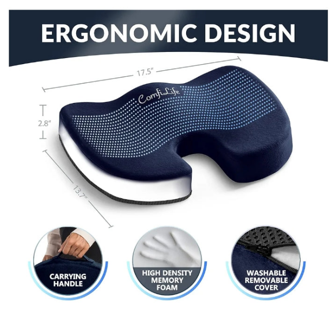 Gel Enhanced Seat Cushion – Office Chair Cushion – Non-Slip Gel & Memory Foam Coccyx Cushion for Tailbone Pain - Desk Chair Car Seat Cushion Driving - Sciatica & Back Pain Relief