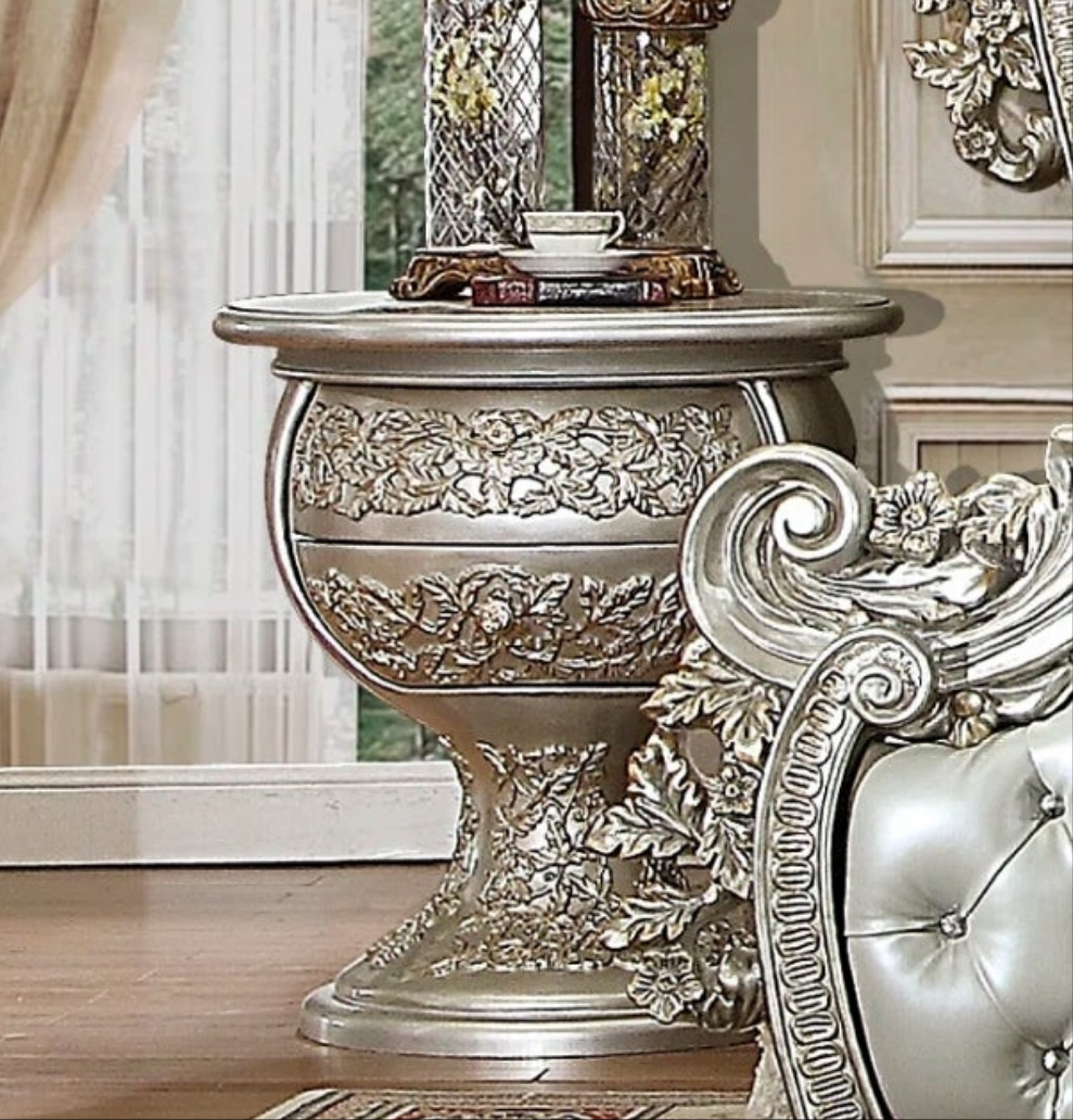 LEATHER 5PC BEDROOM | SILVER W/GOLD HIGHLIGHT