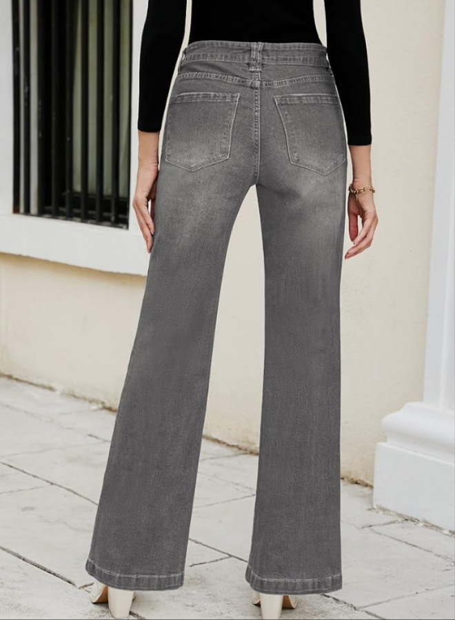 Flare Jeans High Waisted Wide Leg Baggy Jean for Women Stretch Denim Pants