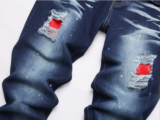 Mens Ripped Jeans, Distressed Destroyed Slim Fit Straight Leg Denim Pants