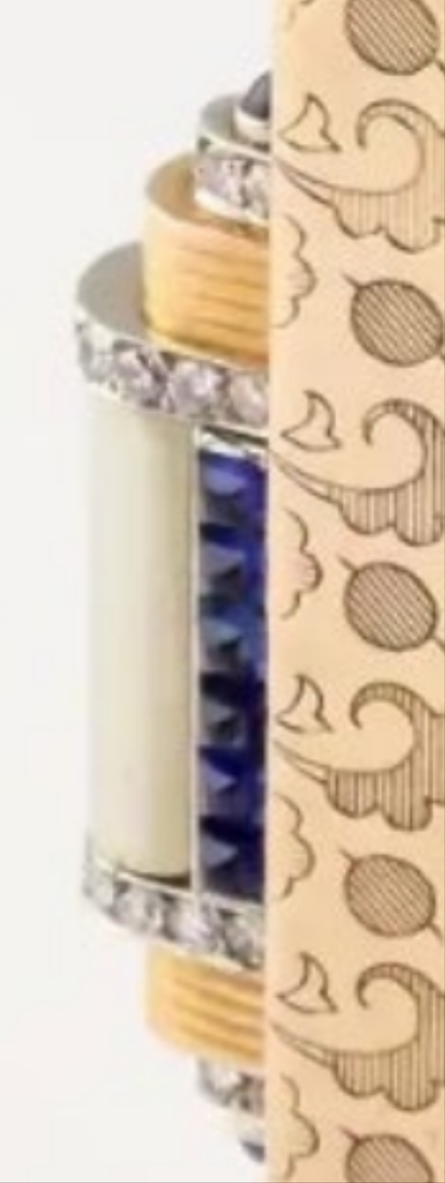 18k Gold Boucheron Paris Sapphire Diamond Compact Case high grade round brilliant cut diamonds and rich blue cabochon sapphires.