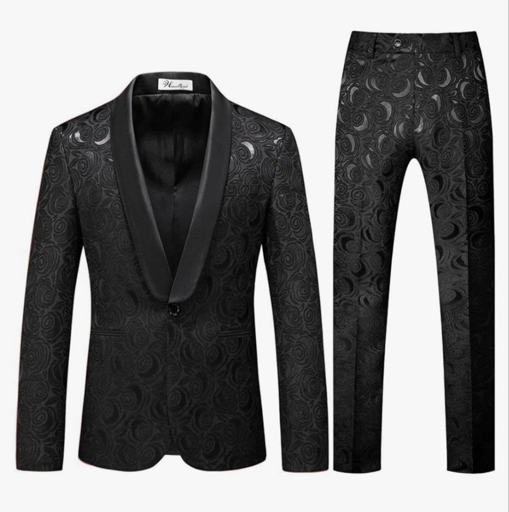 Men's 3 Pieces Jacquard Wedding Suit Classic Fit Blazer and Vest Pants