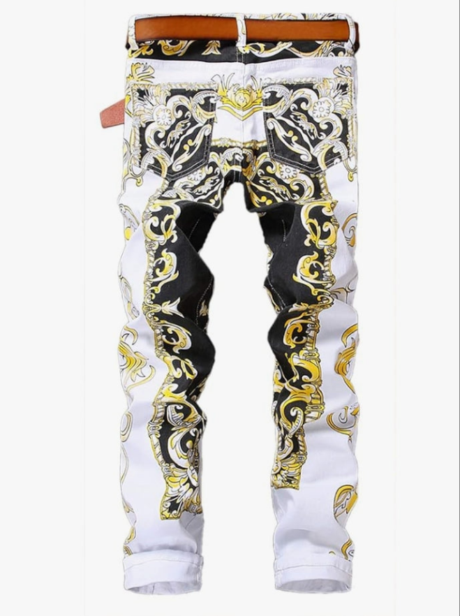 Men's Printed Jeans Skinny Denim Pants