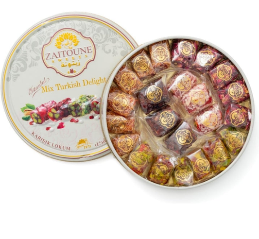 Premium Turkish Delight with Pistachio and Cashew - Handmade Turkish Sweet Variety Gift Tin - Authentic Turkish Lokum - Perfect for Dessert, Snack, or Gift, 250G
