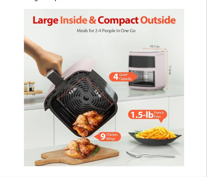 Air Fryer, 8-In-One Smart Compact 4QT Air Fryers, with Viewing Window,Shake Reminder,450°F Digital Airfryer with Flavor-Lock Tech,Dishwasher-Safe & Nonstick,Fit for 1-3 People,
