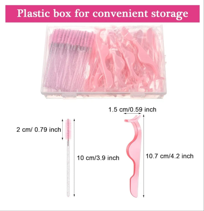 24 Pieces Plastic Eyelash Extension Tweezers False Eyelash Applicator Tool Eyelash Auxiliary Clip and 100 Pieces Eyelash Brush Mascara Wands Applicator for Eyelash Application (Pink)