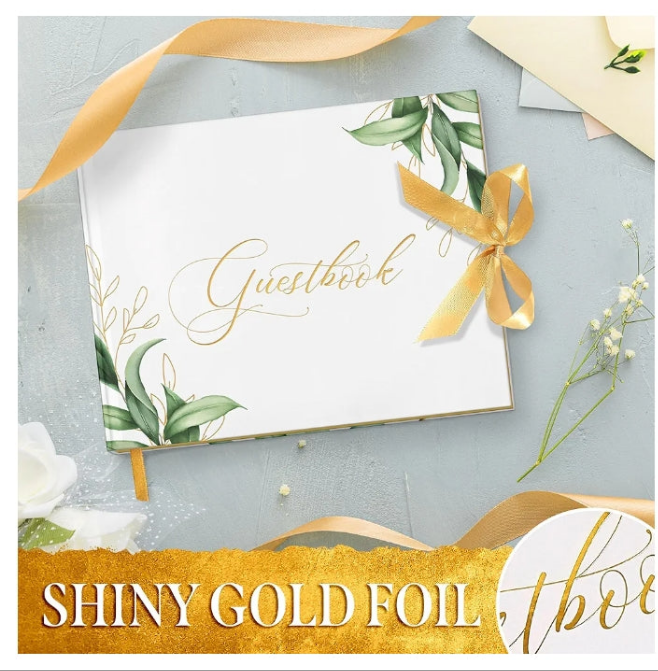 Wedding Guest Book with Floral Design, Elegant Memory Book for Weddings, Anniversaries and Special Events, 9"x7" Hardcover Guestbook with 120 Pages, Includes Magnetic Gift Box and Pen
