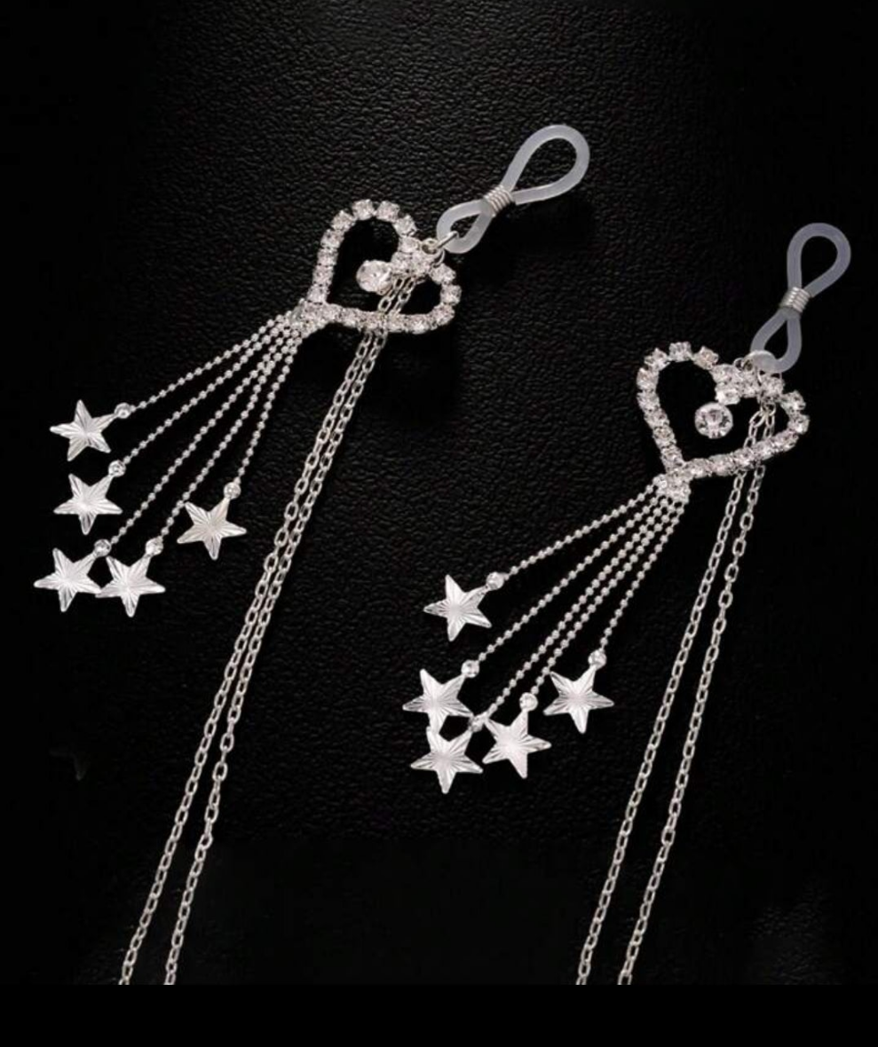 1pc Silver Sexy Crystal Hollow Heart & Metal Star Tassel Nipple Chain, Women Body Jewelry