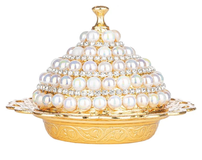 27 Pc Ottoman Turkish Greek Arabic Coffee Espresso Serving Set with Pearl Embellishments, Saucer and Sugar Dish (Silver)