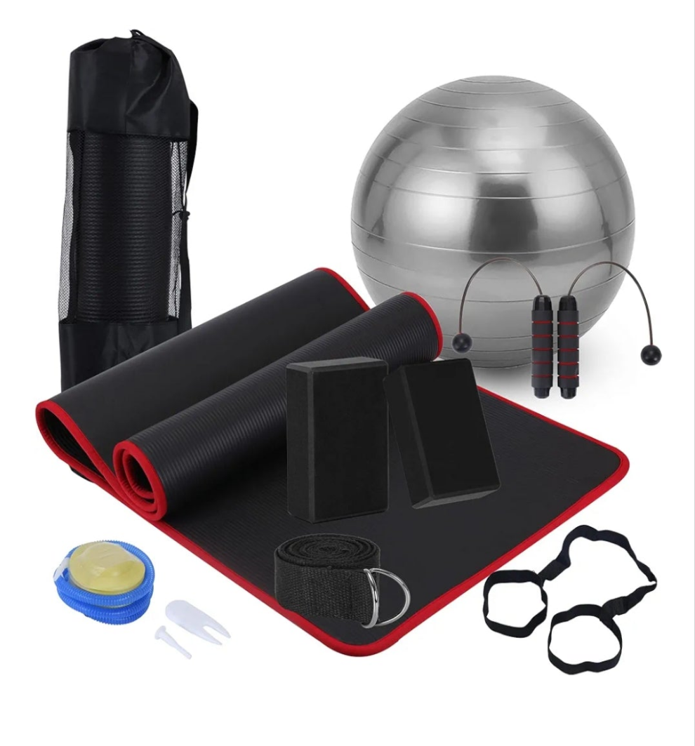 Yoga Mat Set,Yoga Mat with Carrying Strap,Yoga Blocks 2 Pack with Yoga Strap,Yoga Ball,Ankle Puller,11-Piece Yoga Kits and Sets ,Yoga Starter Kit for Women Men kids