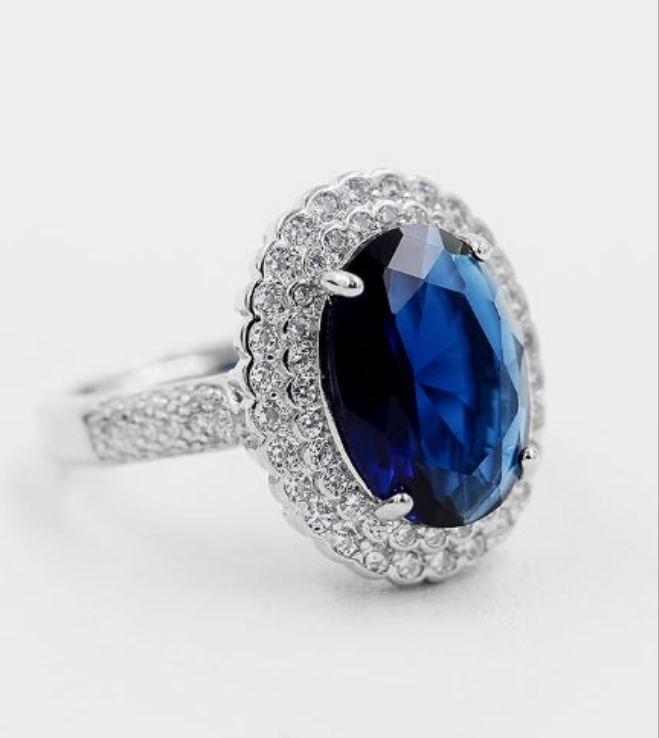 Adjustable Platinum Plated Crystal Rings, Big Oval Cubic Zirconia Ring, Solitaire Split Shank Rings Birthstone Jewelry Gifts