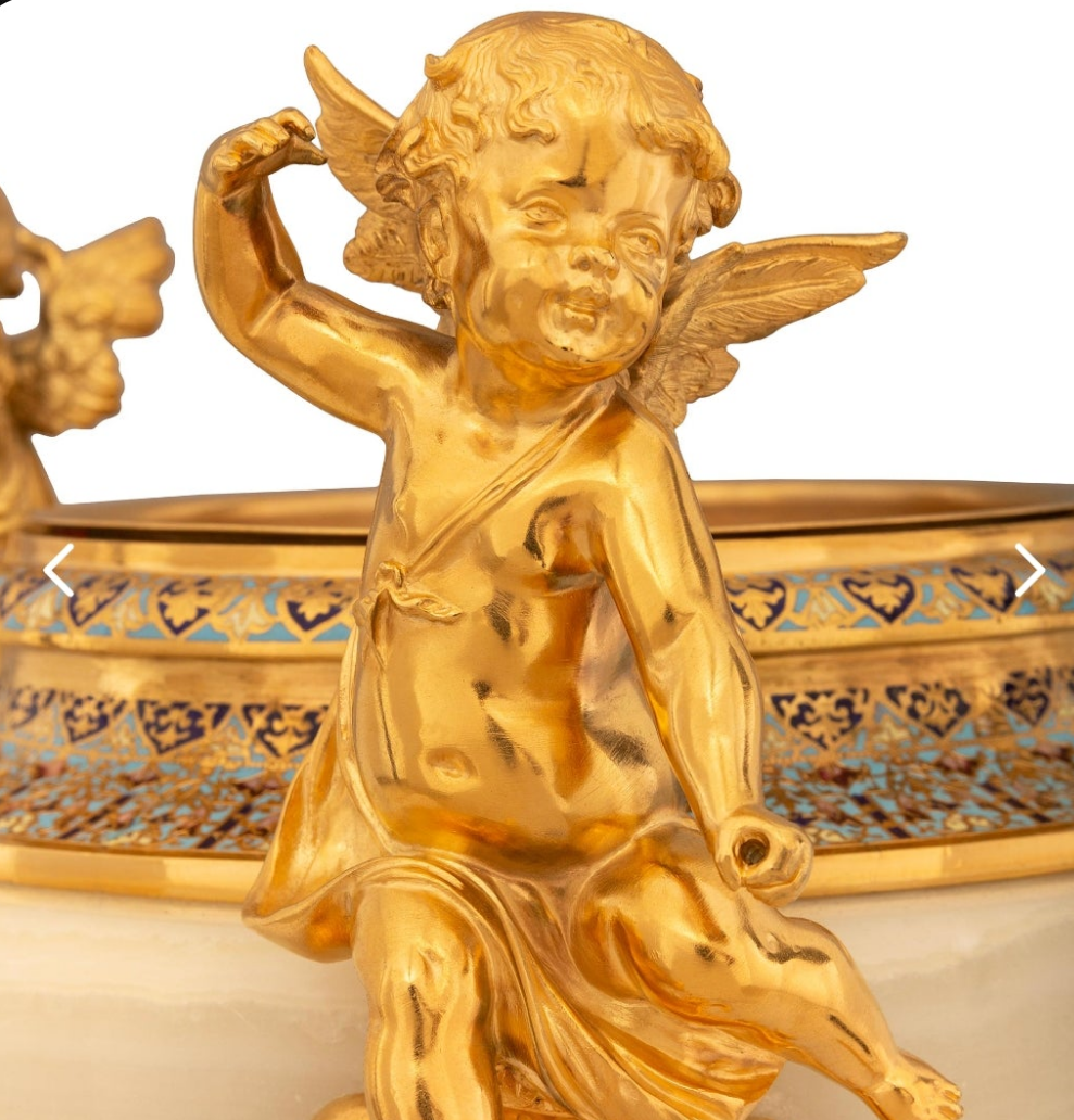 Stunning piece A French 19th century Belle Epoque period Onyx, Cloisonné and Ormolu centerpiece planter