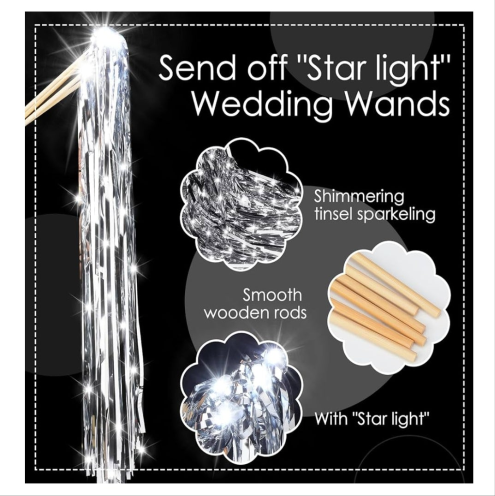 Lighted Wedding Wands LED Tinsel Wands Light up Streamers Sparklers for Wedding Send off and Exits Birthday Party Props Favors(
