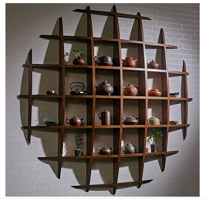 Wooden Shelves for Wall,Antique Display Rack,Round Shelf,Wooden Wall Shelf Chinese Simple Modern Racks Retro Porch Tea Display Cabinet,B-150150cm