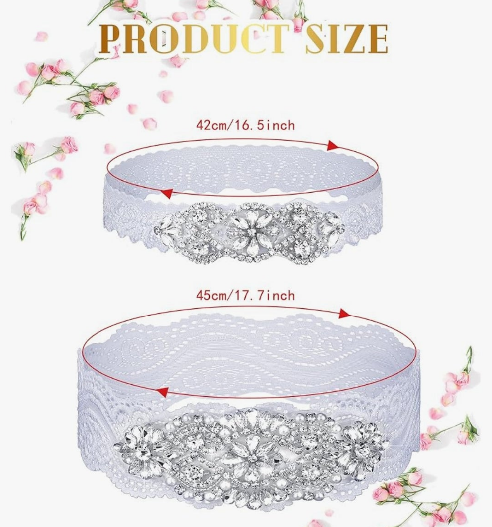 Stretch Lace Garter for Bride Wedding Bridal Leg Garter Set Non Slip Silicone Thigh with Rhinestones Crystal