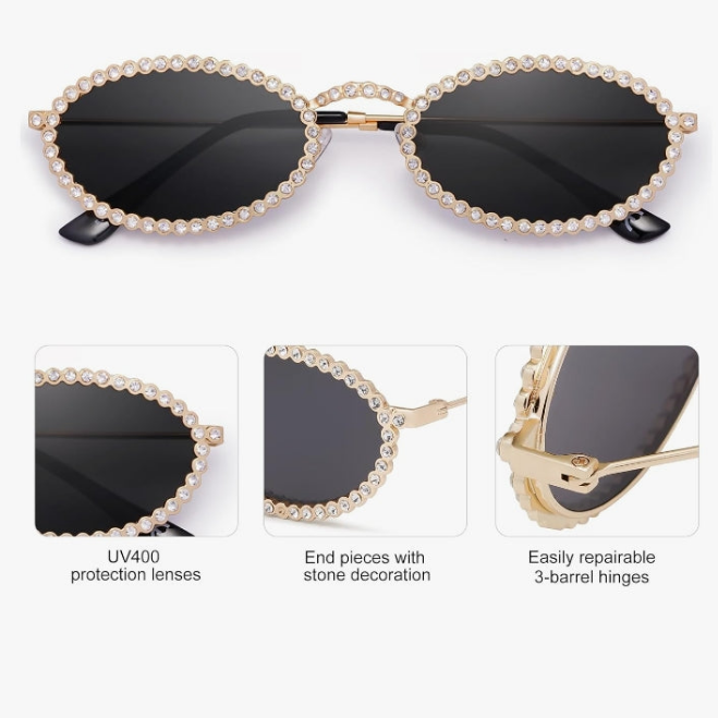 Oval Rhinestone Sunglasses for Women