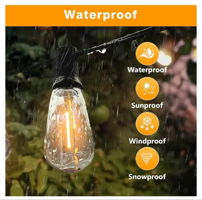 120FT Vintage Edison Bulb LED String Lights - Waterproof, Shatterproof Patio Lights for Backyards, Patios, Bistros - Dimmable, Connectable