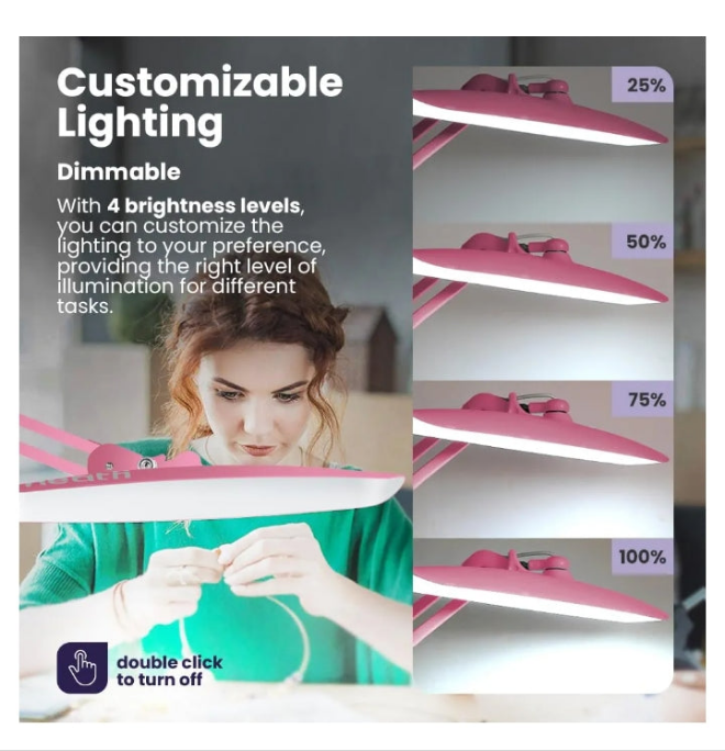 XL 2,200 Lumens LED Desk Lamp with Clamp, 24 Watt Bright Architect Task Lamp, 20 Inches Dimmable Computer Light, Adjustable Desk Light for Home, Office, Crafts, Nails & Hobbies (Non-CCT, Pink)