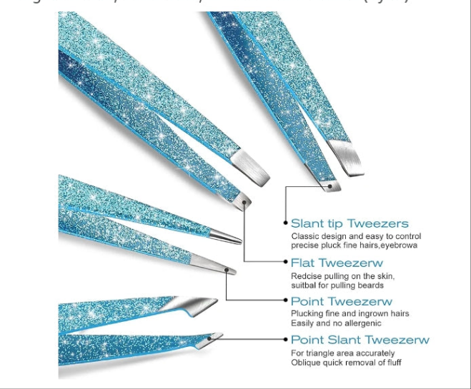 Glitter Tweezer Set 4-Piece Professional Stainless Steel Tweezers for Men and Women, Precision for Eyebrows, Ingrown Hair, Facial Hair, and Lash Extensions
