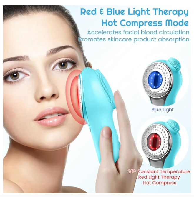 Silicone Face Scrubber, Waterproof Facial Cleansing Brush with Red Light Thermal Massage, Electric Face Scrubber with Nose Scrubber Exfoliator for Women/Men Deep Cleansing, Power Exfoliating