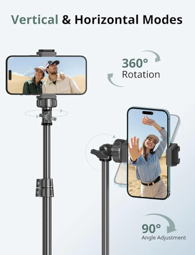 62" Phone Tripod & Selfie Stick, Extendable Cell Phone Tripod Stand with Wireless Remote and Phone Holder, Compatible with ip Android Phone, Camera