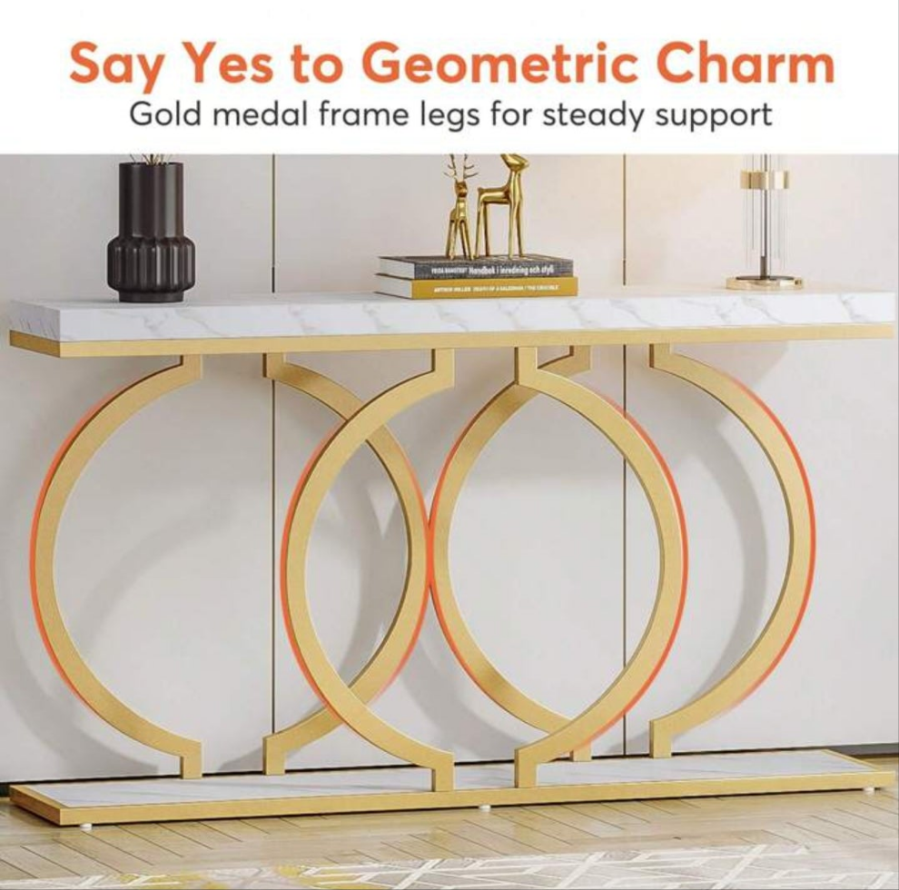 55-Inch Modern Gold Console Table For Entryway Table, Narrow Long Sofa Table Behind Couch Table Accent Table For Living Room