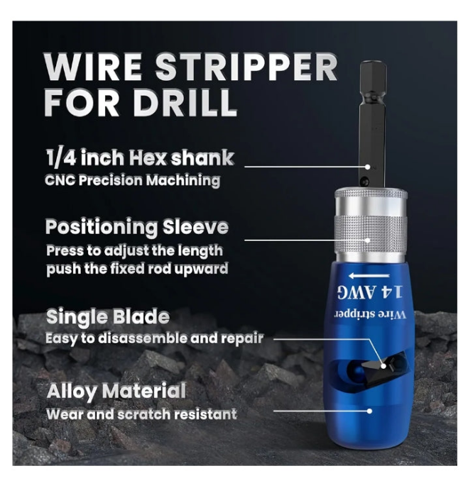 Wire Stripper for Drill, Wire Twister Tool for Electricians 6/8/10/12/14 AWG Wire Stripping and Twisting Kit, 25 PCS Wire Nuts, Electric Drill Wire Stripper for Quick & Efficient Use