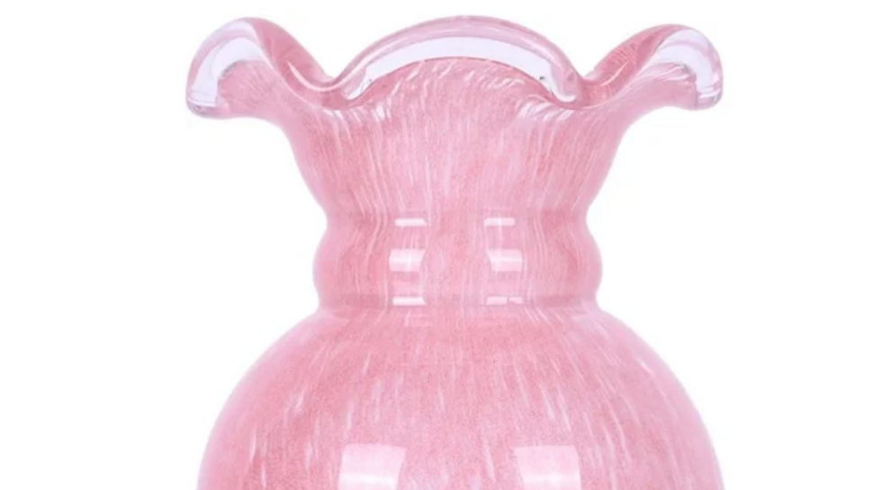 Hand Blown Glass Vase - Pink Glass Vase with Wide Mouth Decorative Centerpiece for Office, Dining Room Table, Mantelpiece and Wedding Table