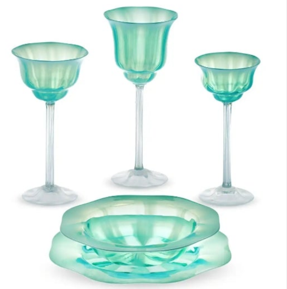 Louis Comfort Tiffany Pastel Favrile Glass Dinnerware 60 pieces