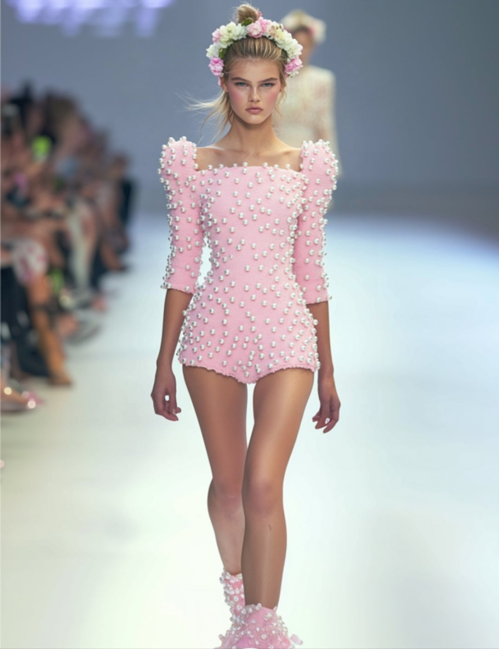 Pearls Half Sleeve Jumpsuit-Pink COCOMONEY