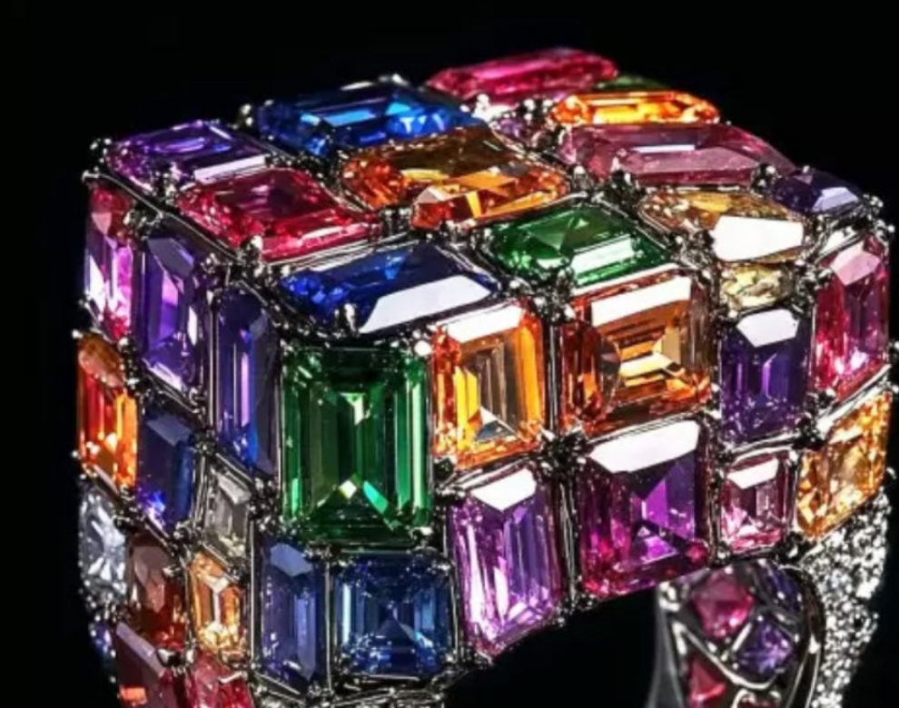 18ctw Emerald Cut Multicolor Sapphire Allover-set Cocktail Ring 925 sterling silver