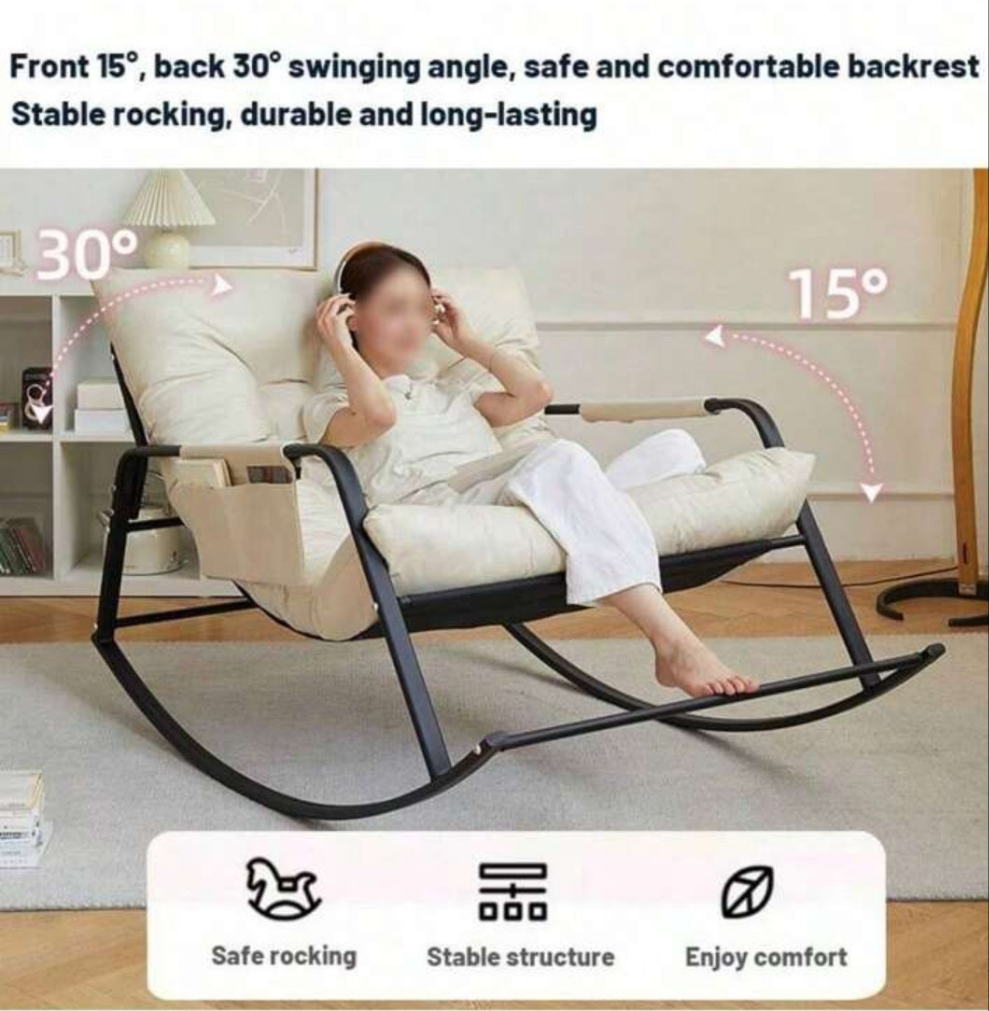 Orange Double Rocking Chair Floor Sofa Chair With Backrest, Removable Seat Pad, Modern With Footrest Relaxing Recliner For Room