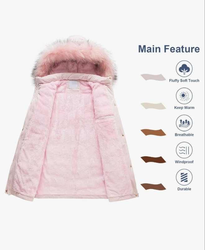 Warm Winter Coat Velvet Puffer Jacket Quilted Faux Fur Hood