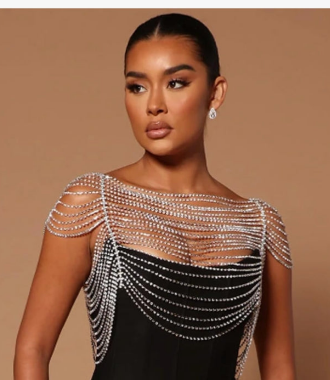 Shinny Silver Rhinestone Top For Women Sexy Silver Bikini Crystal Body Chains Shirt Jewelry Handmade