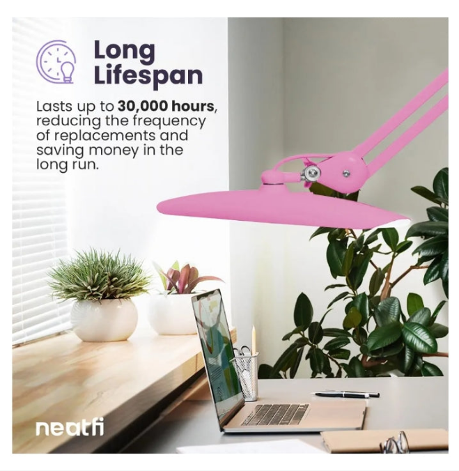 XL 2,200 Lumens LED Desk Lamp with Clamp, 24 Watt Bright Architect Task Lamp, 20 Inches Dimmable Computer Light, Adjustable Desk Light for Home, Office, Crafts, Nails & Hobbies (Non-CCT, Pink)