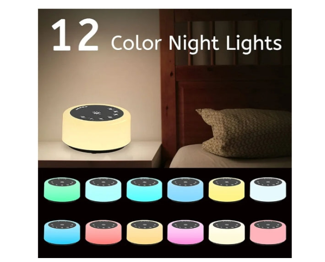 Color Noise Sound Machine White Noise Machine 12 Colors Night Lights Brown Noise Machine with 30 Soothing Sounds Sleep Sound Machine with 5 Timers Portable for Home Travel and Office(Black)