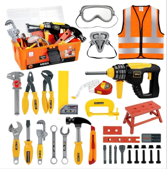 Power Tool Drill Set】The toys drill comes with 4 interchangeable drill bits for different functions, it only requires 2AA batteries that simulate sound and movements, which is more attractive and develop kids' imagination.
【Handheld Tool Kit